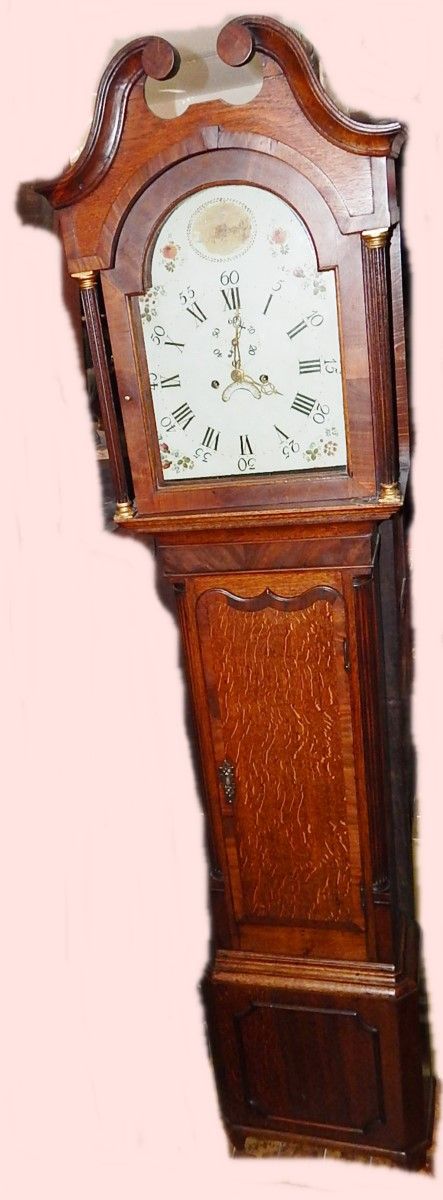 Null Reloj de pie inglés,Jorge III,siglo XIX,roble/caoba con columnas y decoraci&hellip;