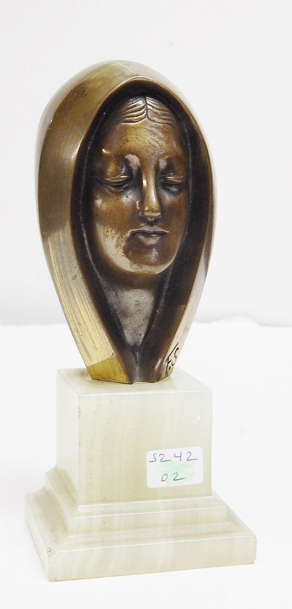 Null 雕塑 "戴面纱的女人"，青铜，Monogrammed FS，安装在ix底座上，高约10.5厘米