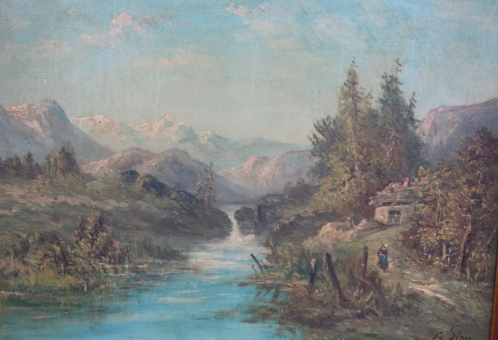 Null C.Lion (XIX/XX) "Alpine landscape with figural staffage and mountain stream&hellip;