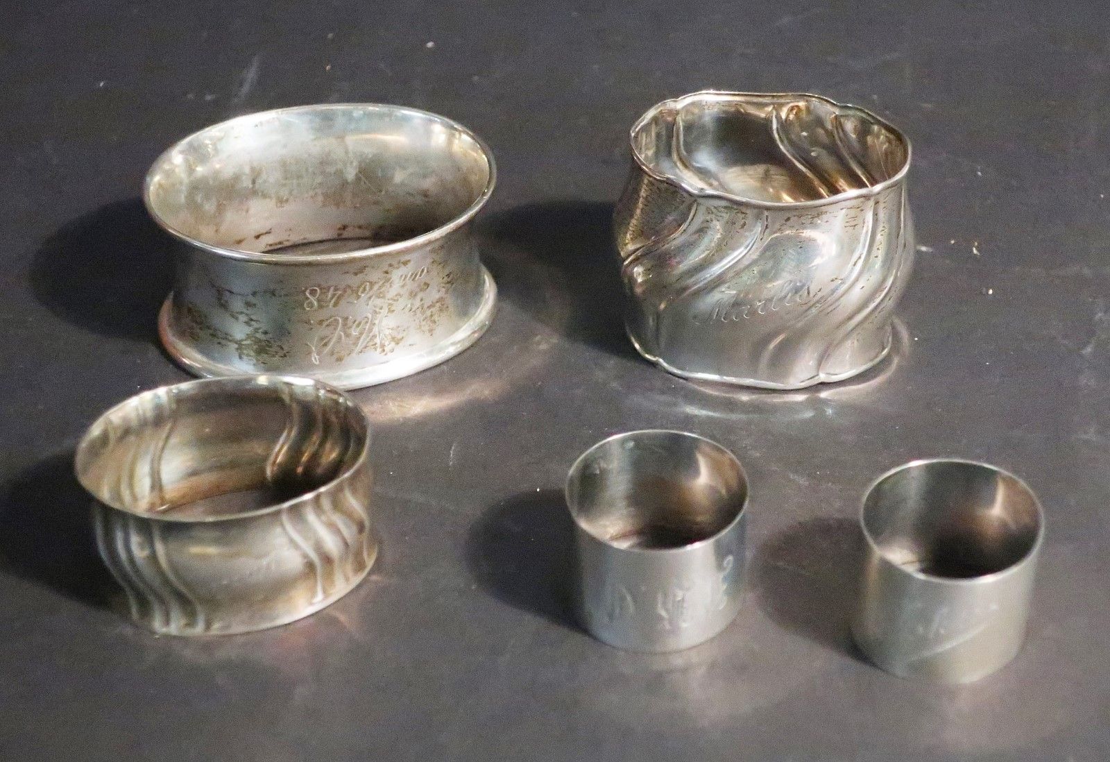 Null Mixed lot of 5 different napkin rings,silver,together