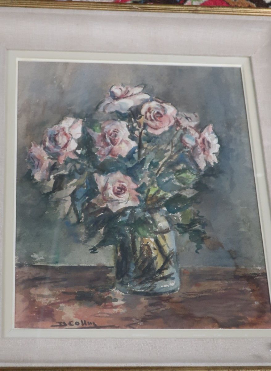 Null "Rose still life",watercolor,signed D.Colin,framed behind glass,ca.44x34cm