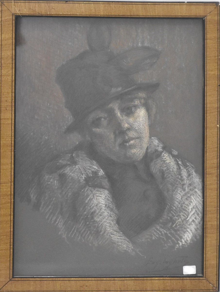 Null "Ritratto di signora" di Eugène Inghel, pastello, firmato, incorniciato die&hellip;