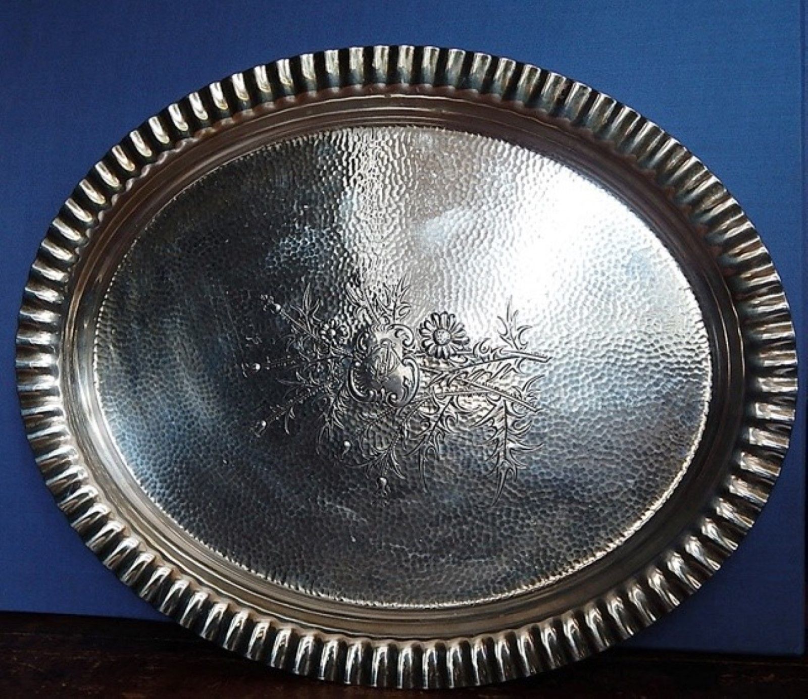 Null Oval tray,silver pated,monogrammed CE,finely chiseled,ca.42,5x34,5 cm