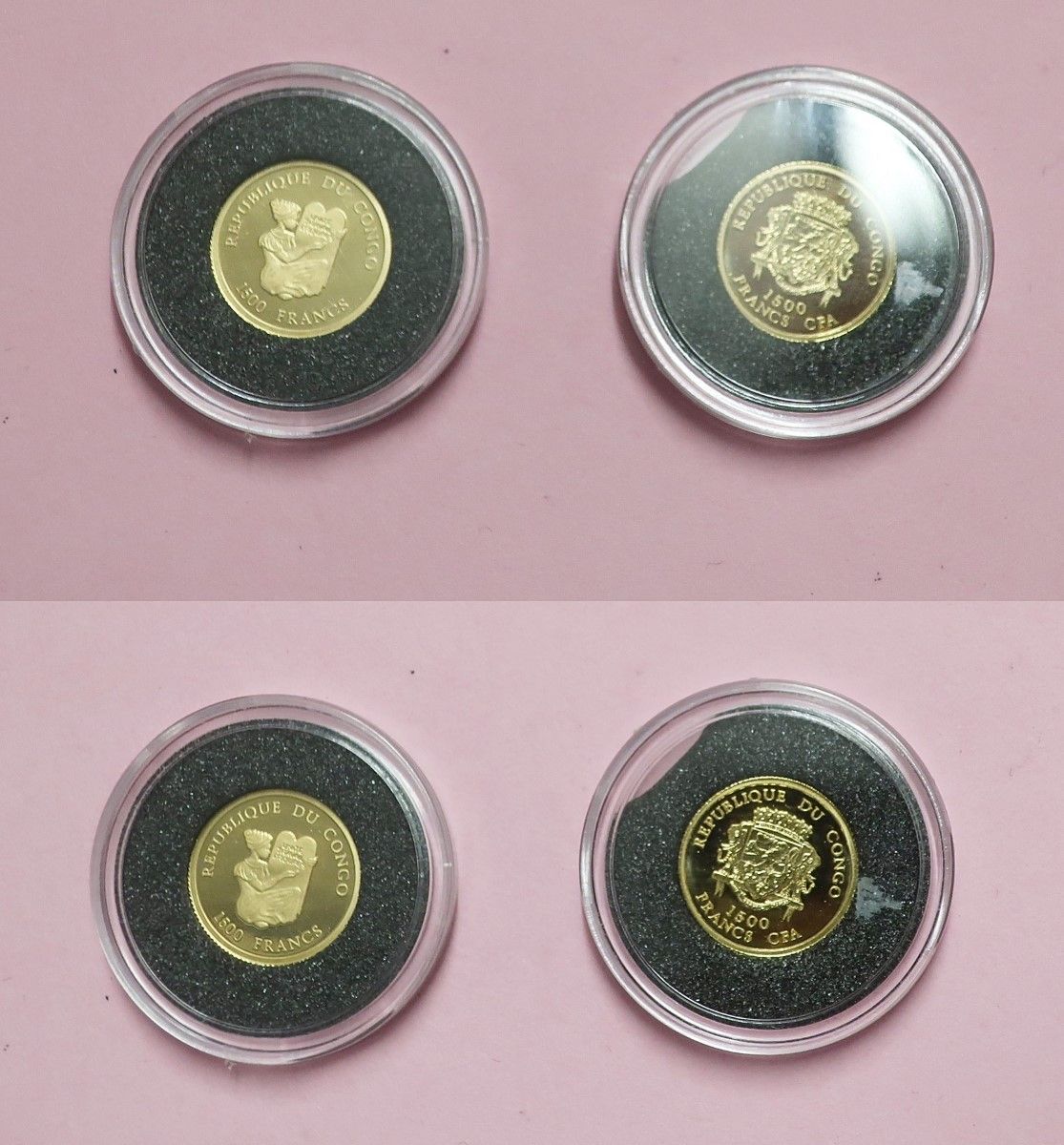 Null 2 gold coins of 1500 FR-Republique du Congo, each approx. 1.25 grams, 999 g&hellip;