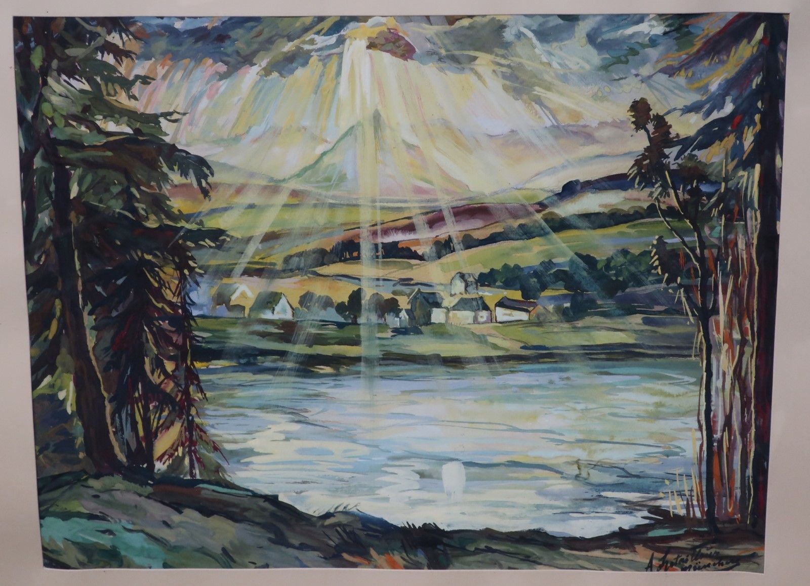 Null Alfons Letailleur（1876-？）《阿尔卑斯山风景》，水彩画，有慕尼黑签名和落款，图片尺寸约 39.5x52 厘米