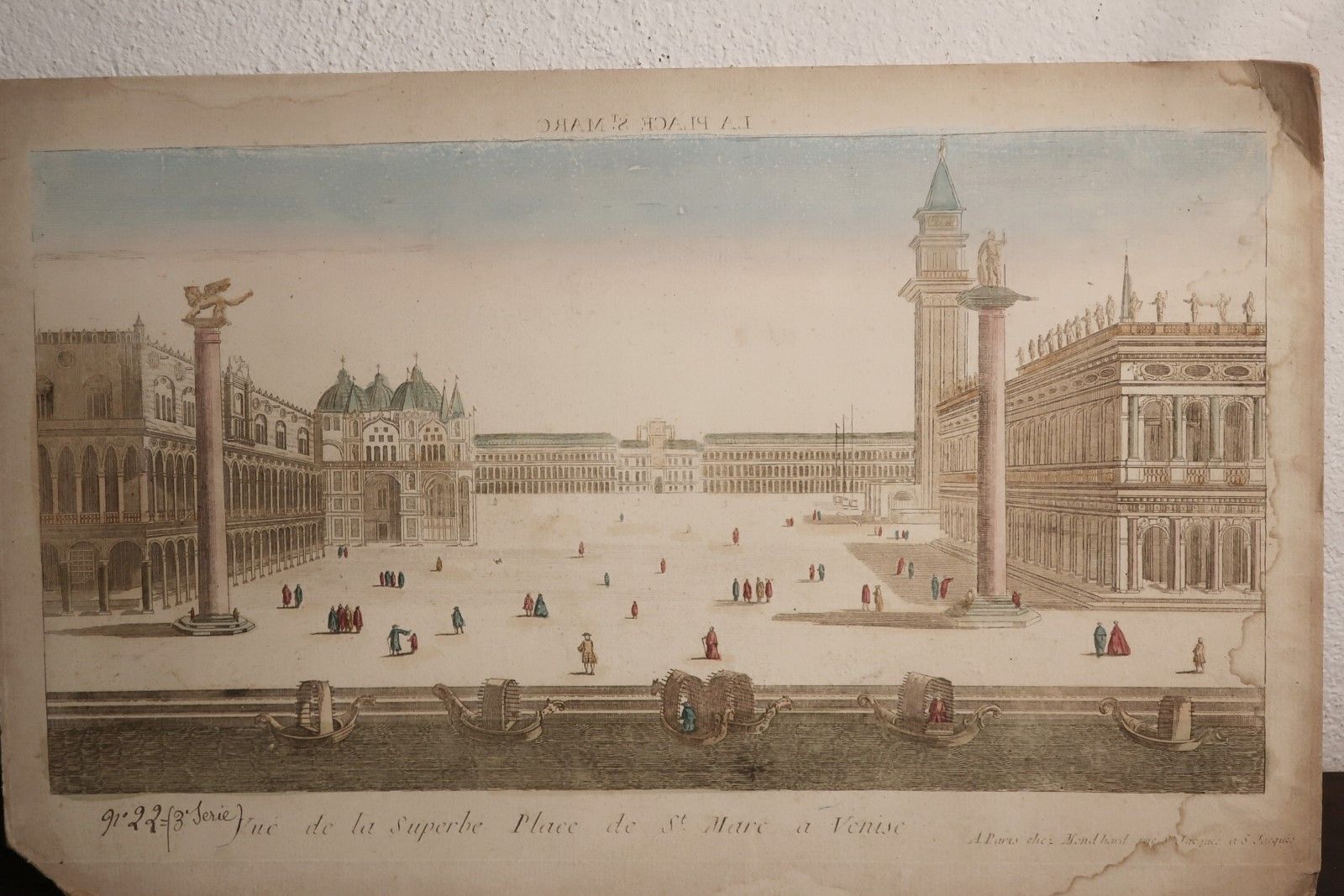 Null 窥视框画 "Vue de Superbe Place de St.Marc à Venise"，彩色铜版画，无框，18 世纪下半叶，轻微水渍，约 27&hellip;