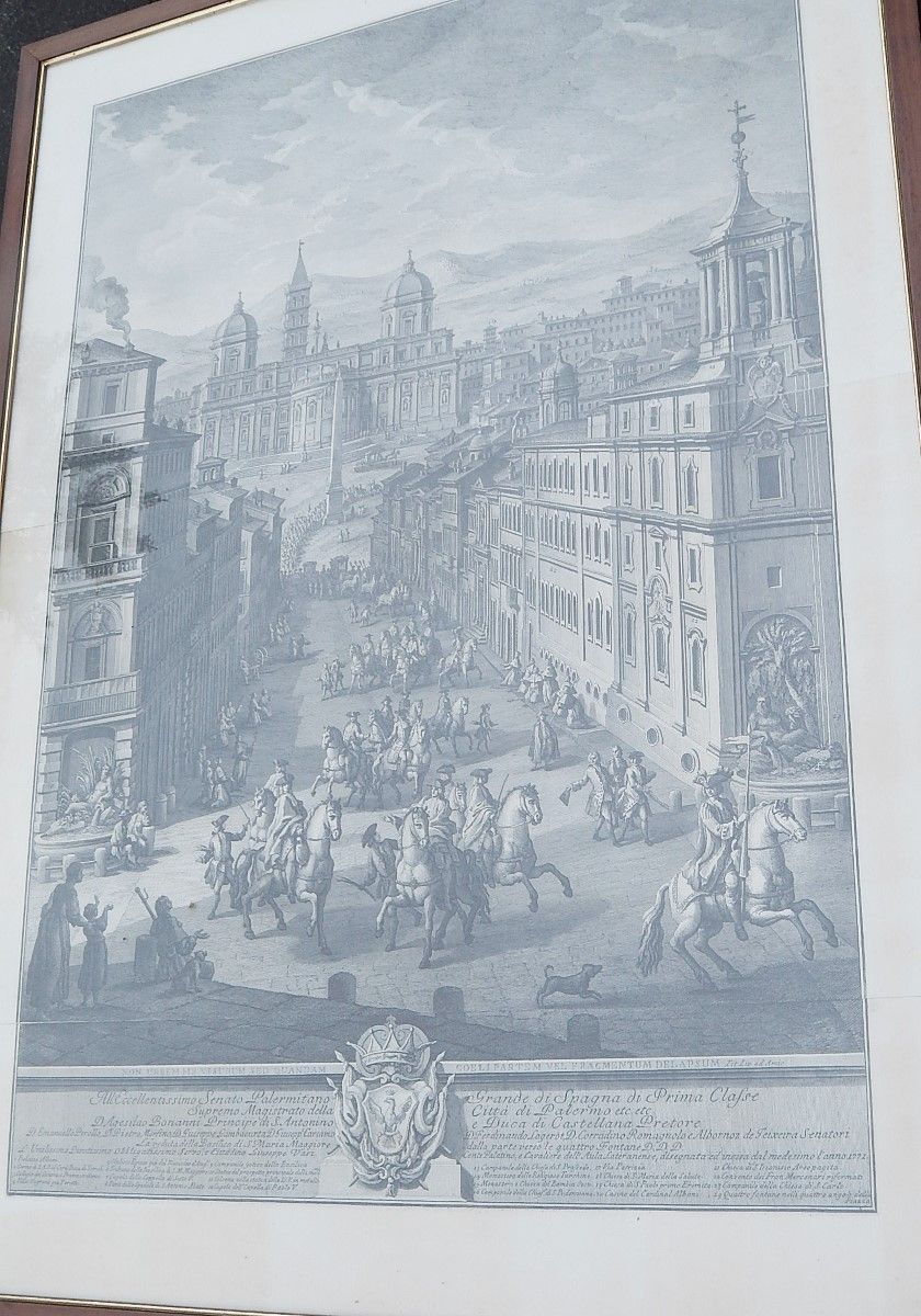 Null "Ansicht von Palermo",wohl Nachdruck,ca.116,5x82cm,hinter Glas gerahmt