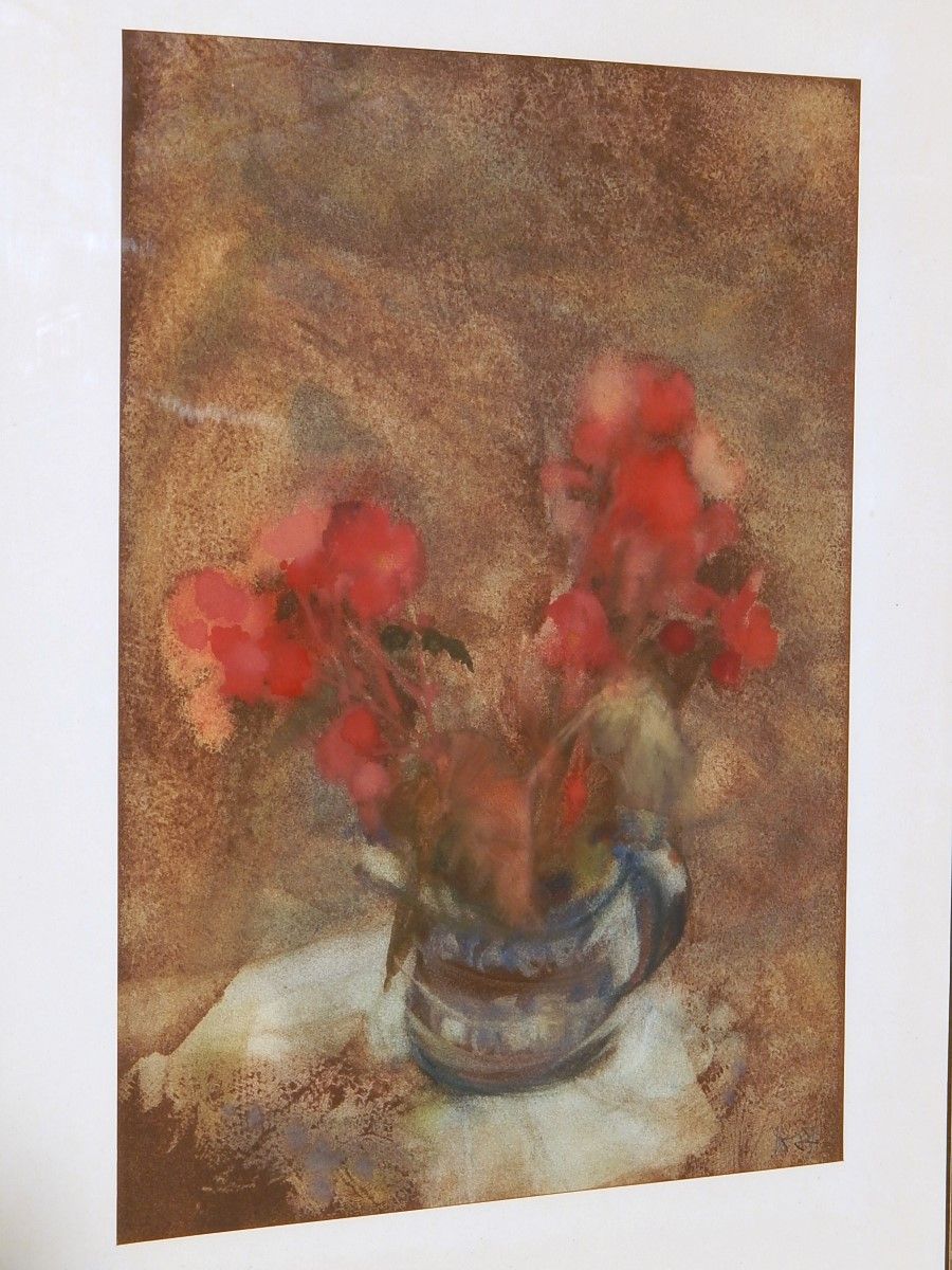 Null Gottfried Sommer (*1935) "Blumenstück"，混合媒介粉彩/水彩画，已签名，图片尺寸约 66x46.5 厘米