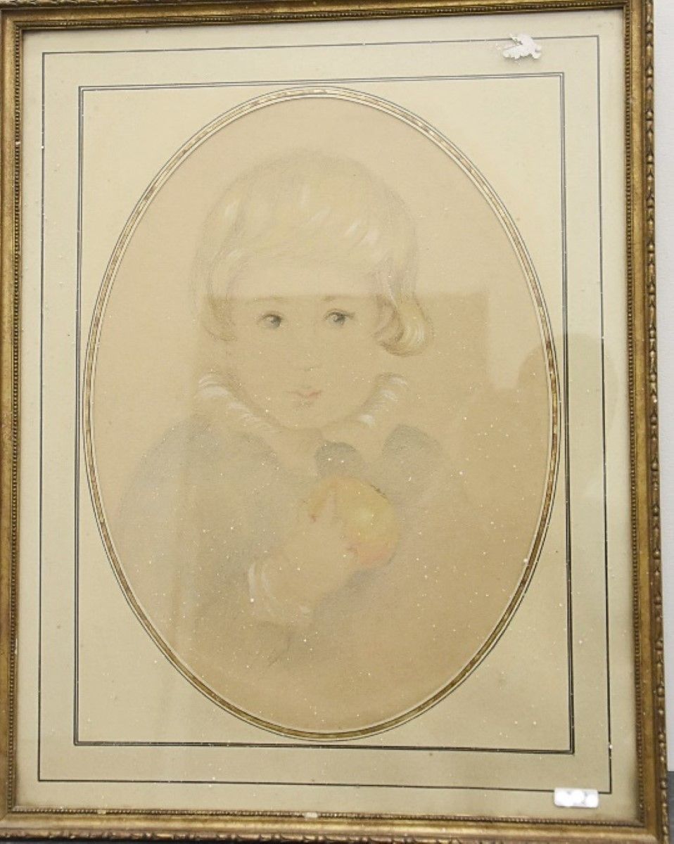 Null "Portrait d'enfant",pastel env.40x28cm,encadré derrière verre