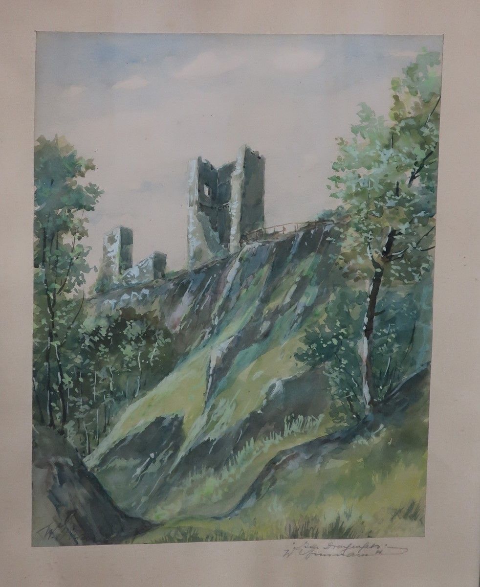 Null "Drachenfels",watercolor,illegibly signed and also inscribed and signed on &hellip;