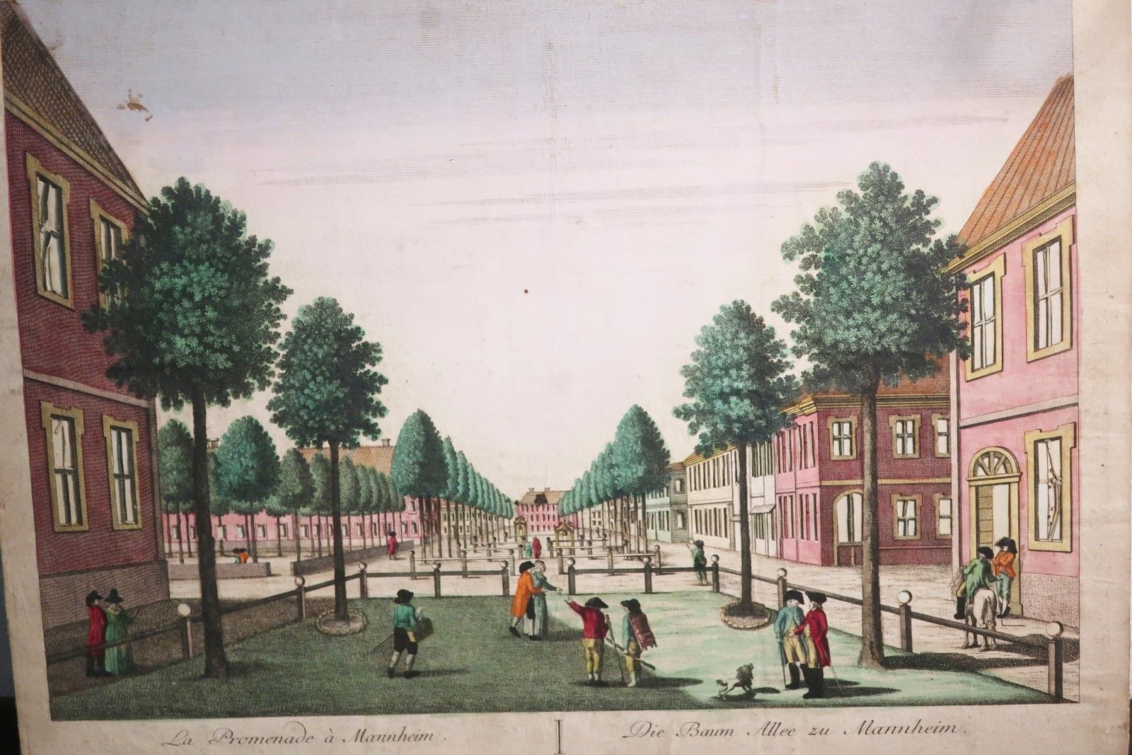 Null Guckkastenbild "Baumallee in Mannheim",kolorierter Kupferstich,ungerahmt,2.&hellip;