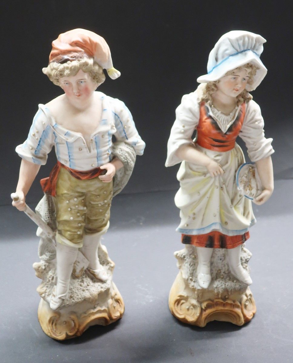 Null Farmer and farmer's wife, figurative bisque porcelain, around 1900, maximum&hellip;