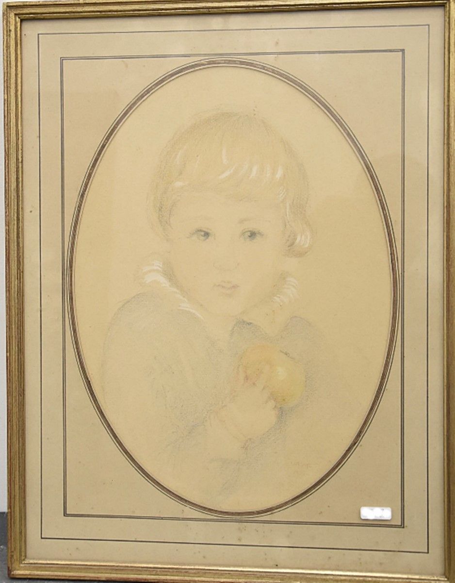 Null "儿童肖像"，粉彩画，约 40x28 厘米，玻璃后装裱