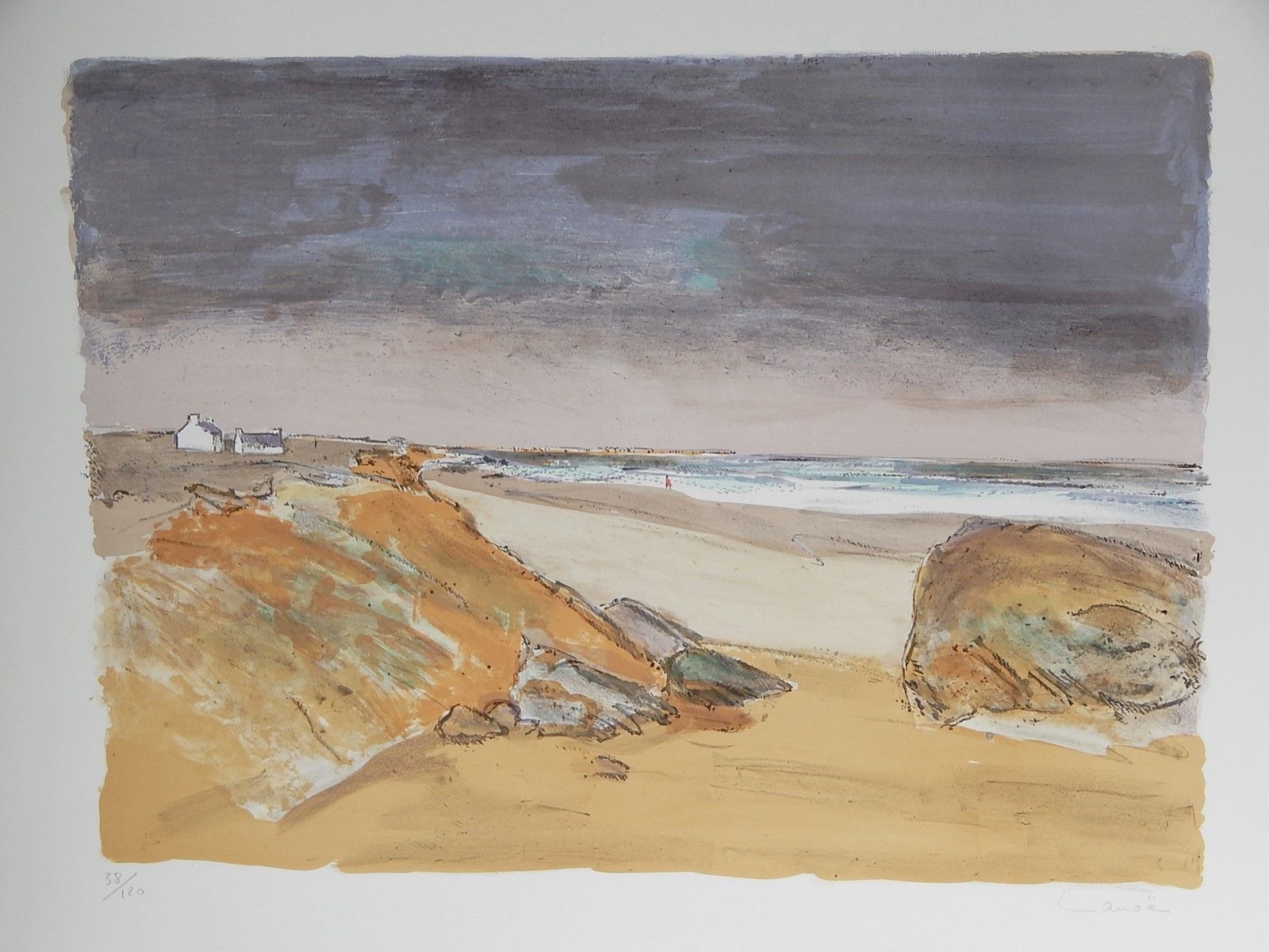 Null 阿尔方斯-拉诺（Alphonse Lanoe，1926 年）《布列塔尼海岸风景》彩色石版画，签名并编号 38/120，瑞士 Matthieu Lith&hellip;