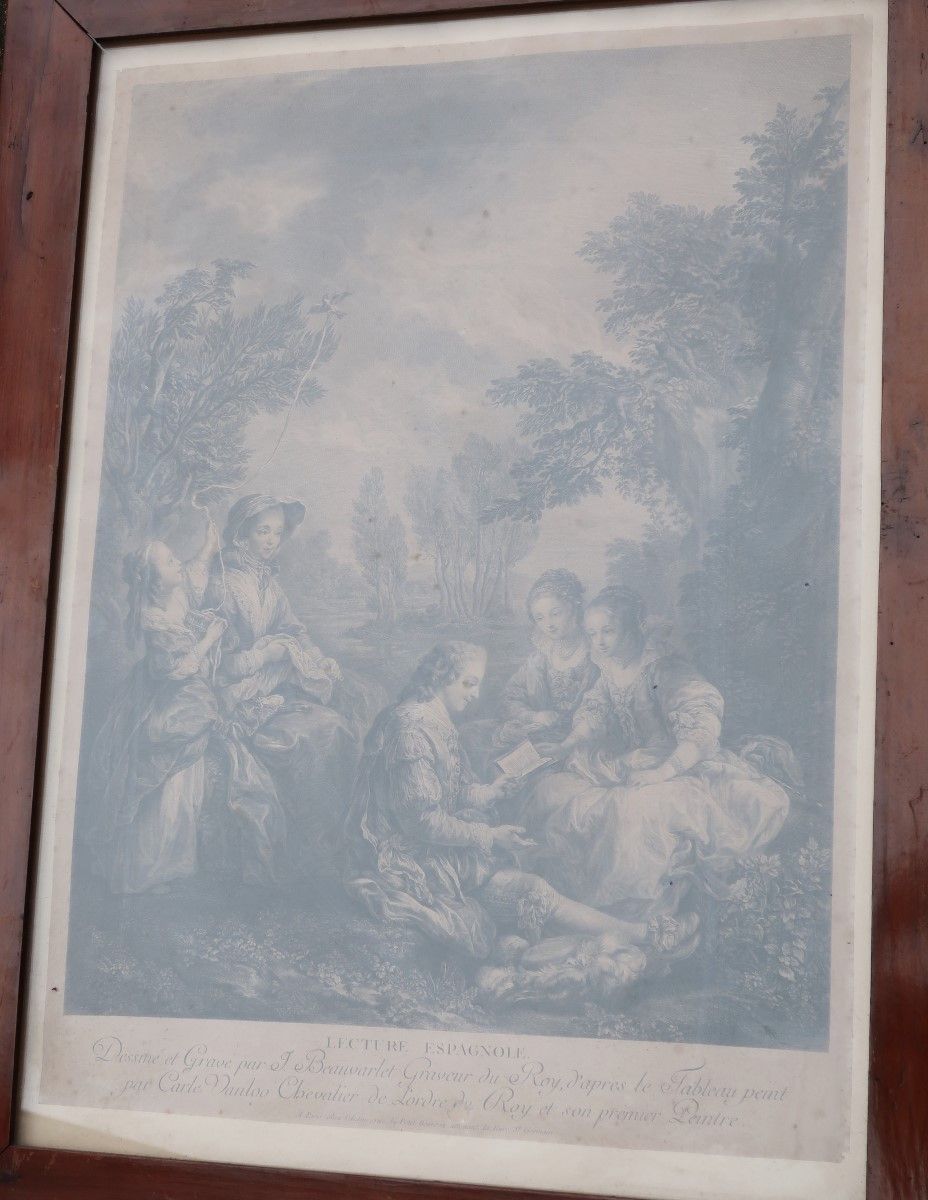 Null Incisione su rame da Carl Vanloo "La lecture espagnole", 56 x 42 cm ca.