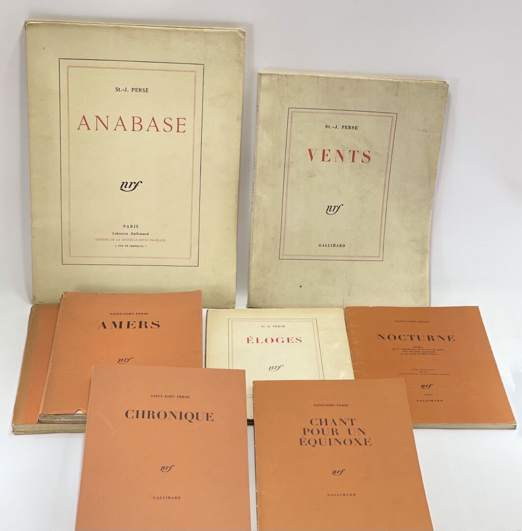 SAINT JOHN PERSE Lot de 8 volumes De SAINT JOHN PERSE :

Anabase. Gallimard, 192&hellip;