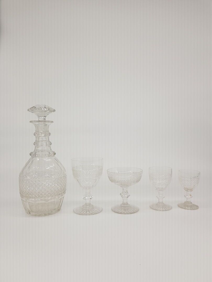 Cristallerie de SAINT-LOUIS 特里亚侬玻璃套装模型的一部分

切割水晶

它包括12个香槟杯，10个水杯，12个红葡萄酒杯，12个白葡&hellip;