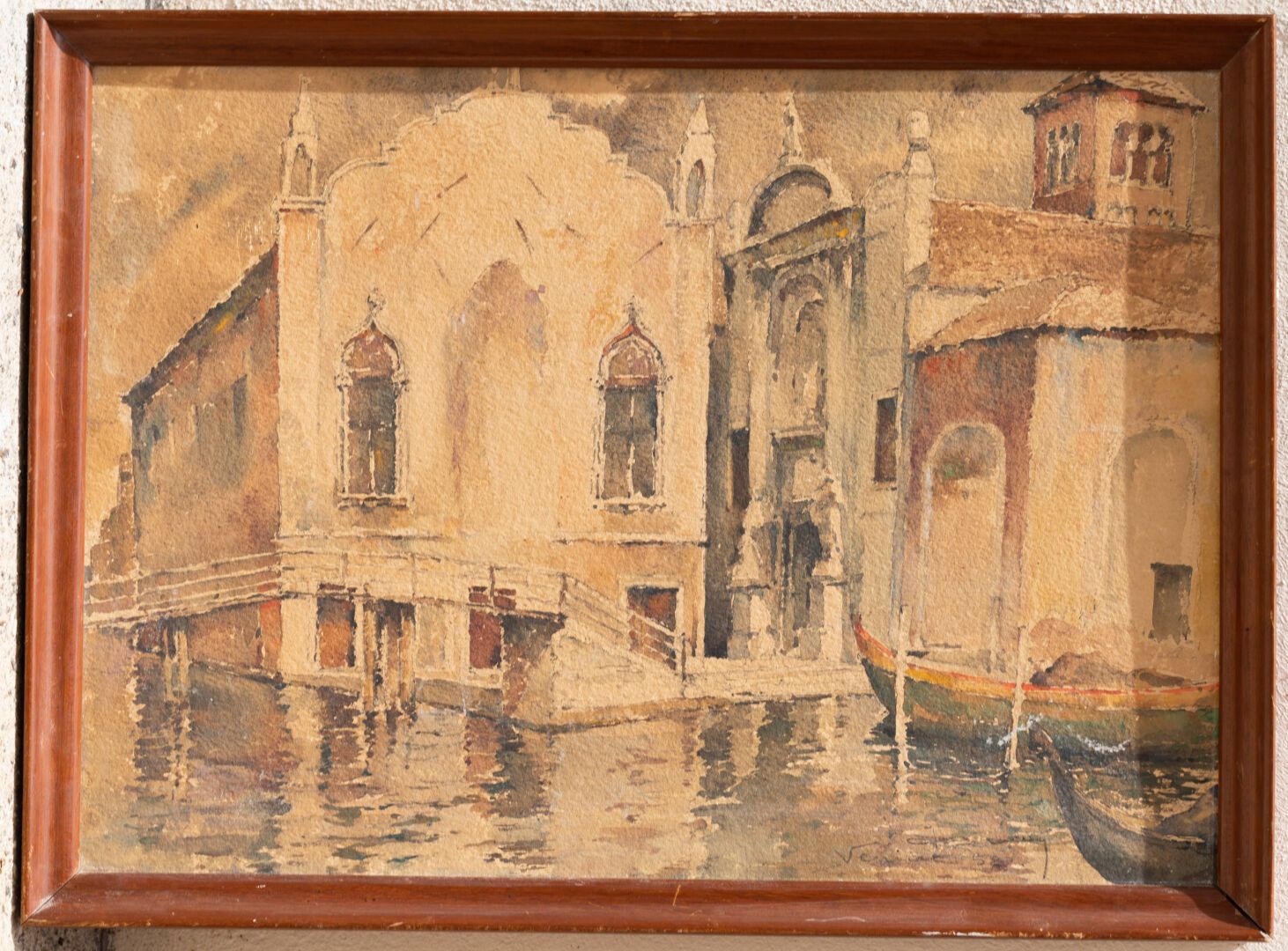 Ecole du milieu du XXe siècle Vista de un canal veneciano 

Acuarela sobre papel&hellip;