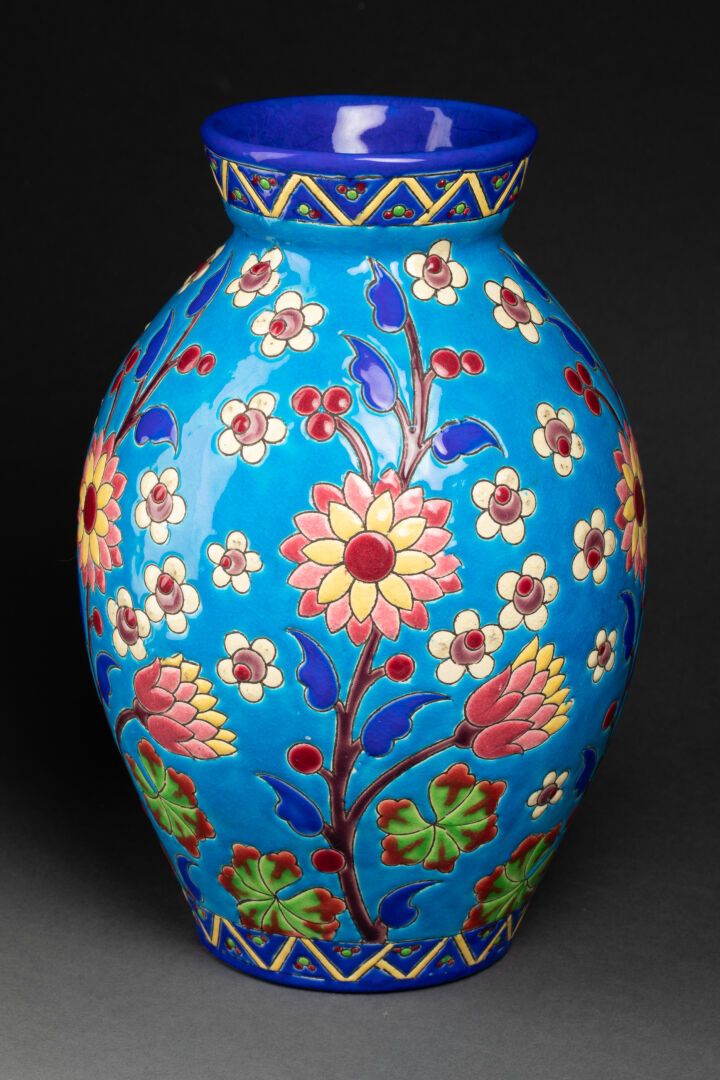 KERAMIS An ovoid vase with a narrow and slightly flared neck 

The decoration of&hellip;