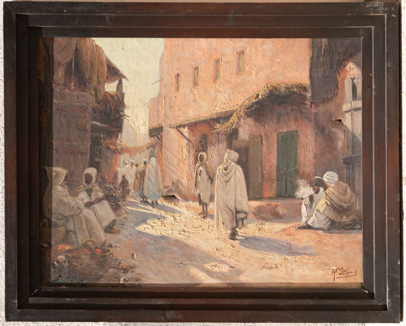 René SCHMID (XX) Ruelle du Maghreb au crépuscule 

Huile sur toile 

Signé en ba&hellip;