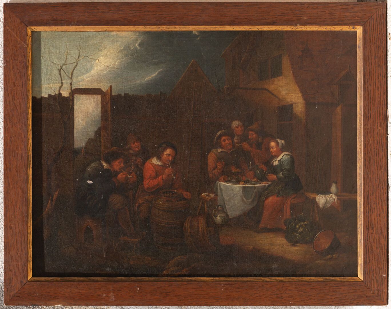 École HOLLANDAISE du XVIIe siècle Tavern scene outside 

Oil on canvas 

H. 62 c&hellip;