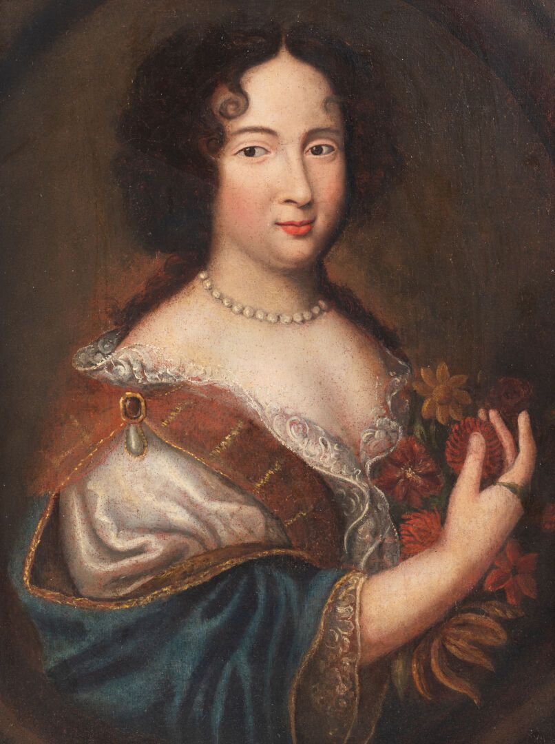 ECOLE DU XVIIIe SIÈCLE Retrato de una elegante dama con medallón 

Óleo sobre li&hellip;