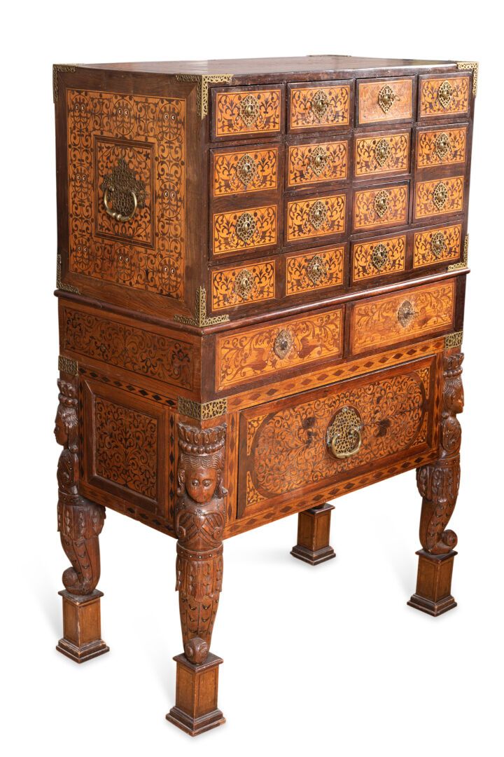 Null CABINET on a CONTADOR base with rich inlaid decoration of scrolls and masks&hellip;