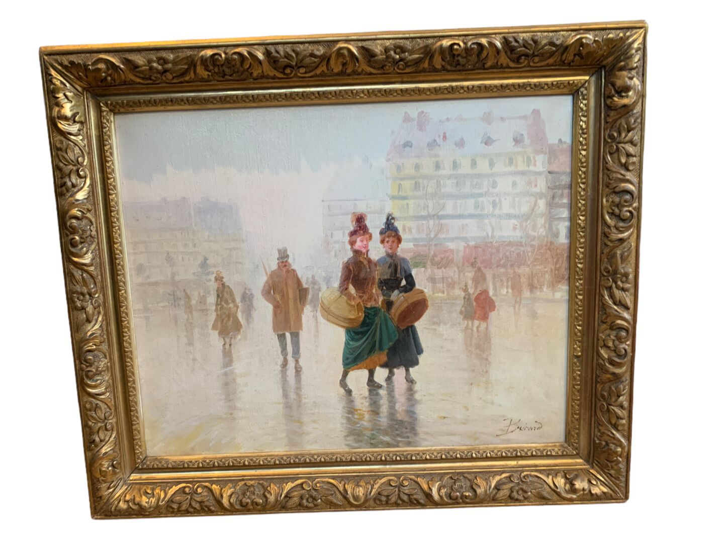 Ecole vers 1900 - Bérard Couple d'élégantes dans les rues parisiennes 

Huile su&hellip;