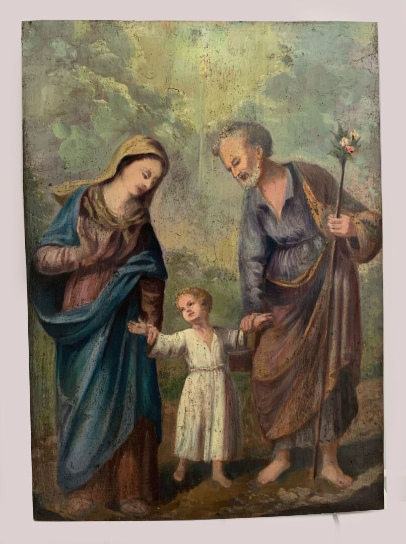 Ecole ITALIENNE du XXème siècle La Sainte Famille 

Huile sur carton 

H. 35 cm,&hellip;