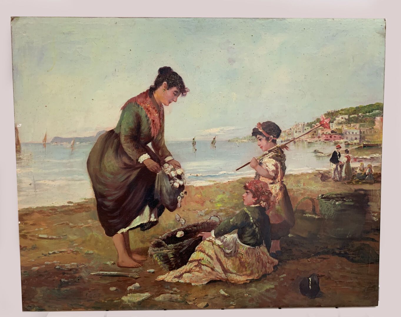 Ecole ITALIENNE du XXème siècle Retour de pêche sur la plage 

Huile sur carton &hellip;