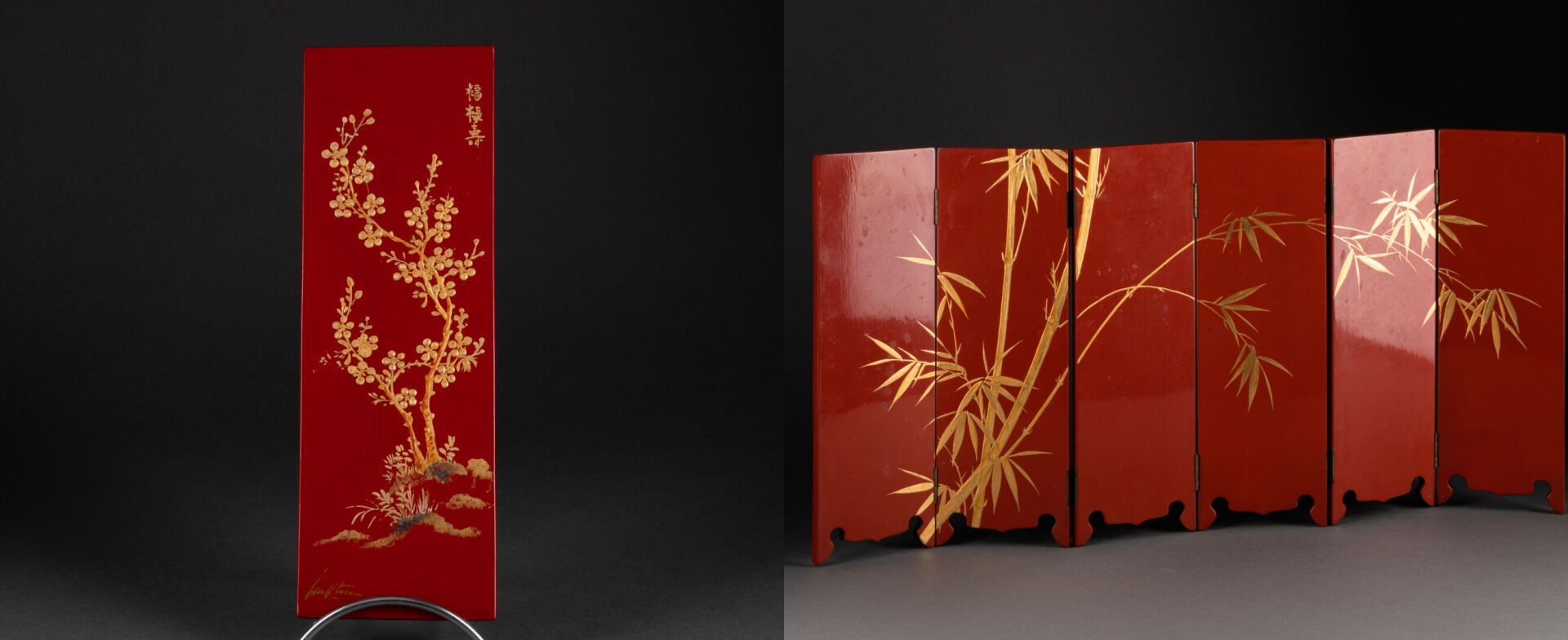 Nguyen THÀNH LÊ (1919-2003), atelier de PARAVENT miniature à six feuilles et déc&hellip;