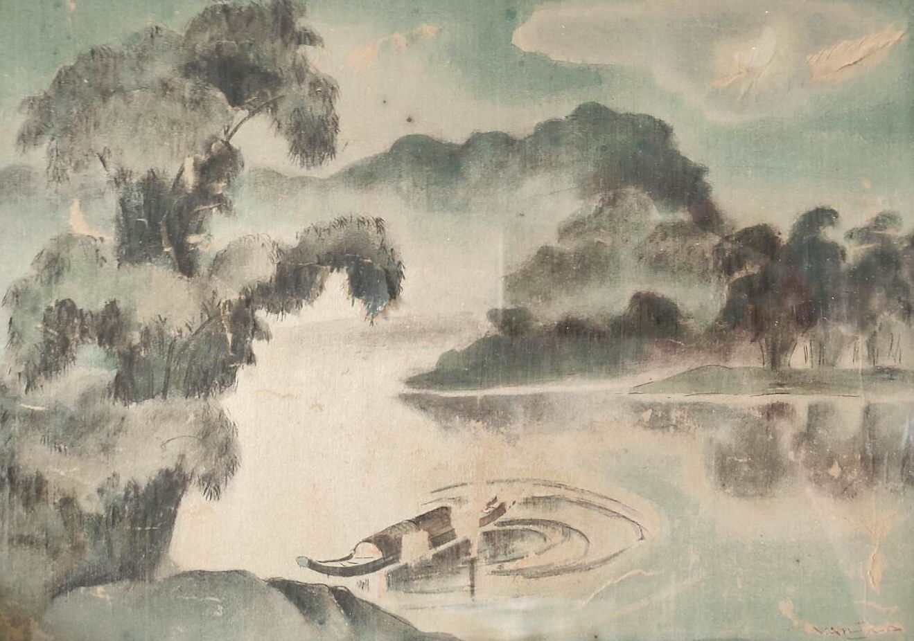 Van Tho TRAN (1917) Boat in a lake landscape 

Oil on silk 

Signed lower right &hellip;