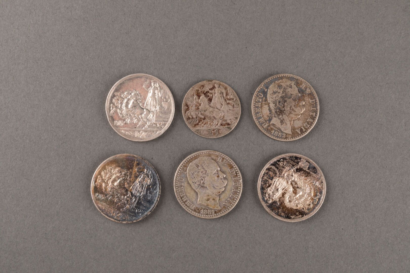 [PIECES] 1 PIECE of 1 lire 1909 

5 PIECES of 2 lire (1881, 1882, 1914, 2x1915)