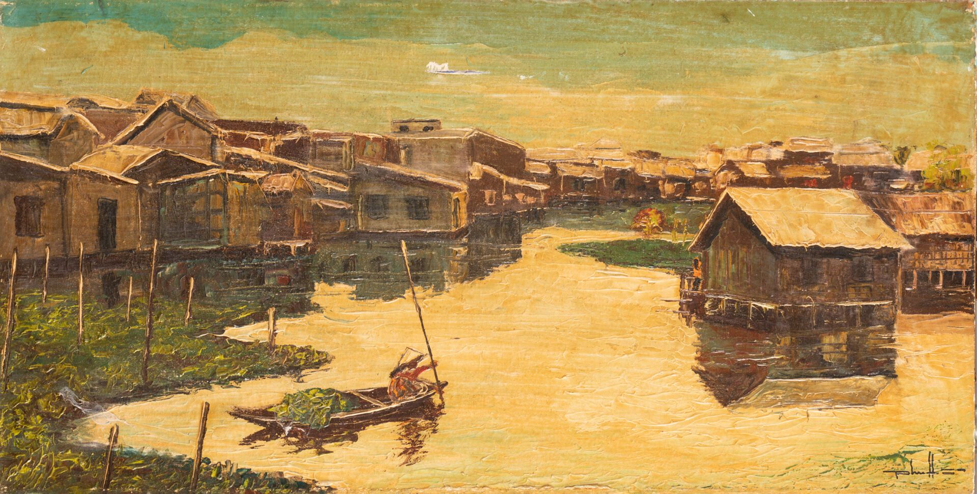 École vietnamienne du XXème siècle) Village lacustre 

Huile sur toile 

Signatu&hellip;