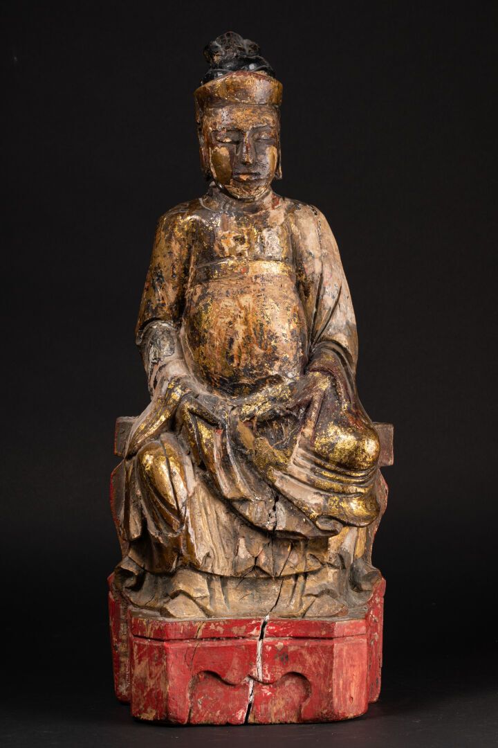 CHINE - Epoque MING (1368-1644) DIGNITAIRE assis

Bois sculpté et polychromé et &hellip;