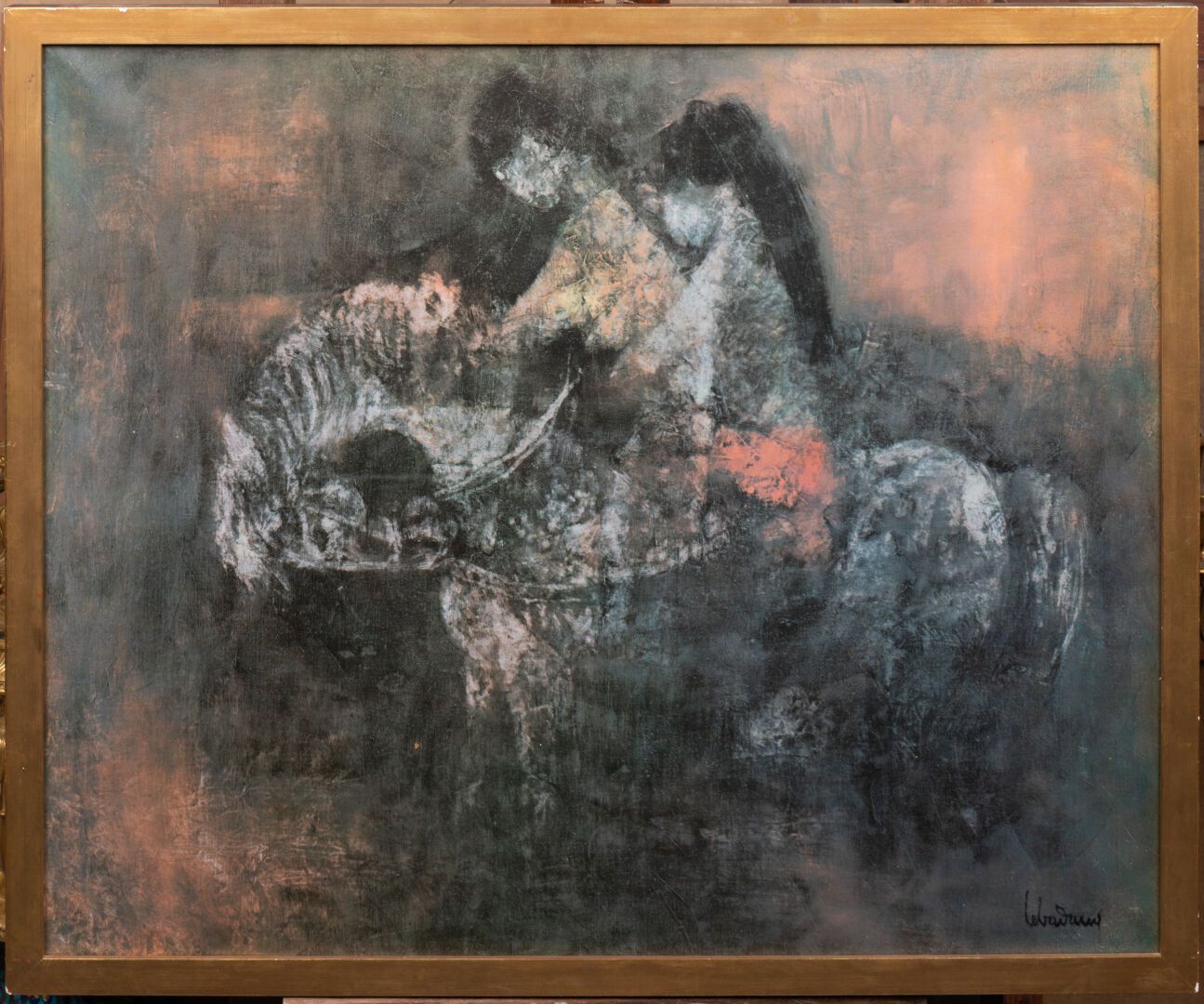 Dang LEBADANG (1921-2015), d'après Two riders 
Printed on canvas 
H. 60 cm - L. &hellip;
