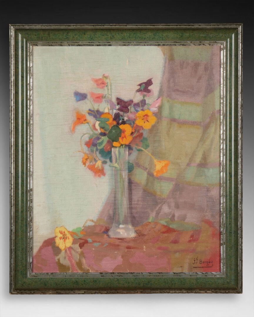 Joseph Paul Louis BERGES (1878-1956) Vase fleuri 
Huile sur toile 
Signé en bas &hellip;