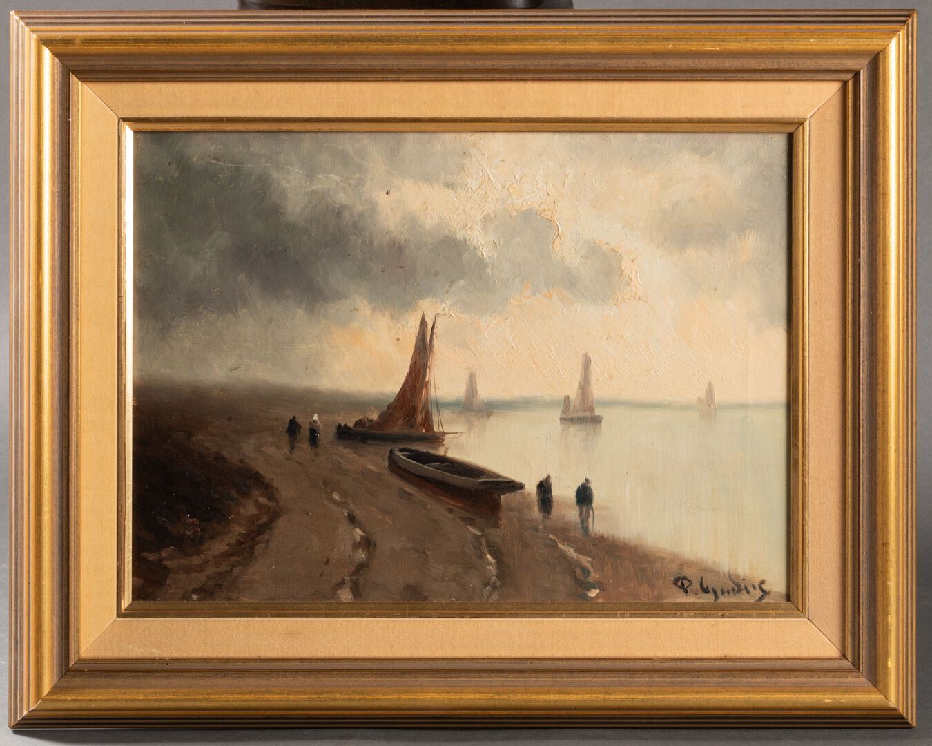 Théodore GUDIN (1802-1880) Paysage aux voiliers 
Huile sur toile 
Signé en bas à&hellip;
