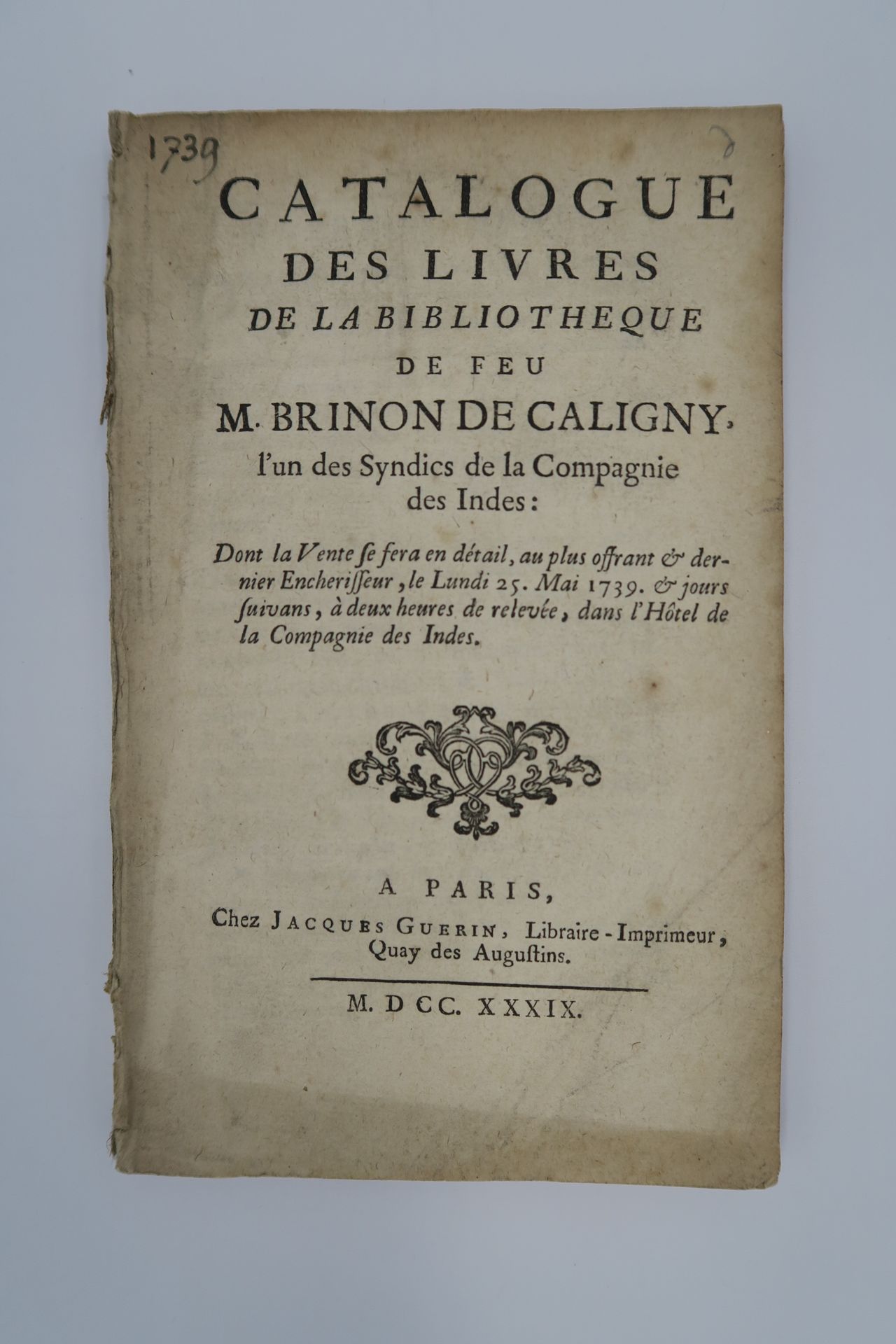 Null [图书馆目录]。已故布里农-德-卡里尼先生的图书馆书籍目录，他是印度公司的联合创始人之一：将于1739年5月25日星期一及随后几天的下午两点，在巴黎雅&hellip;