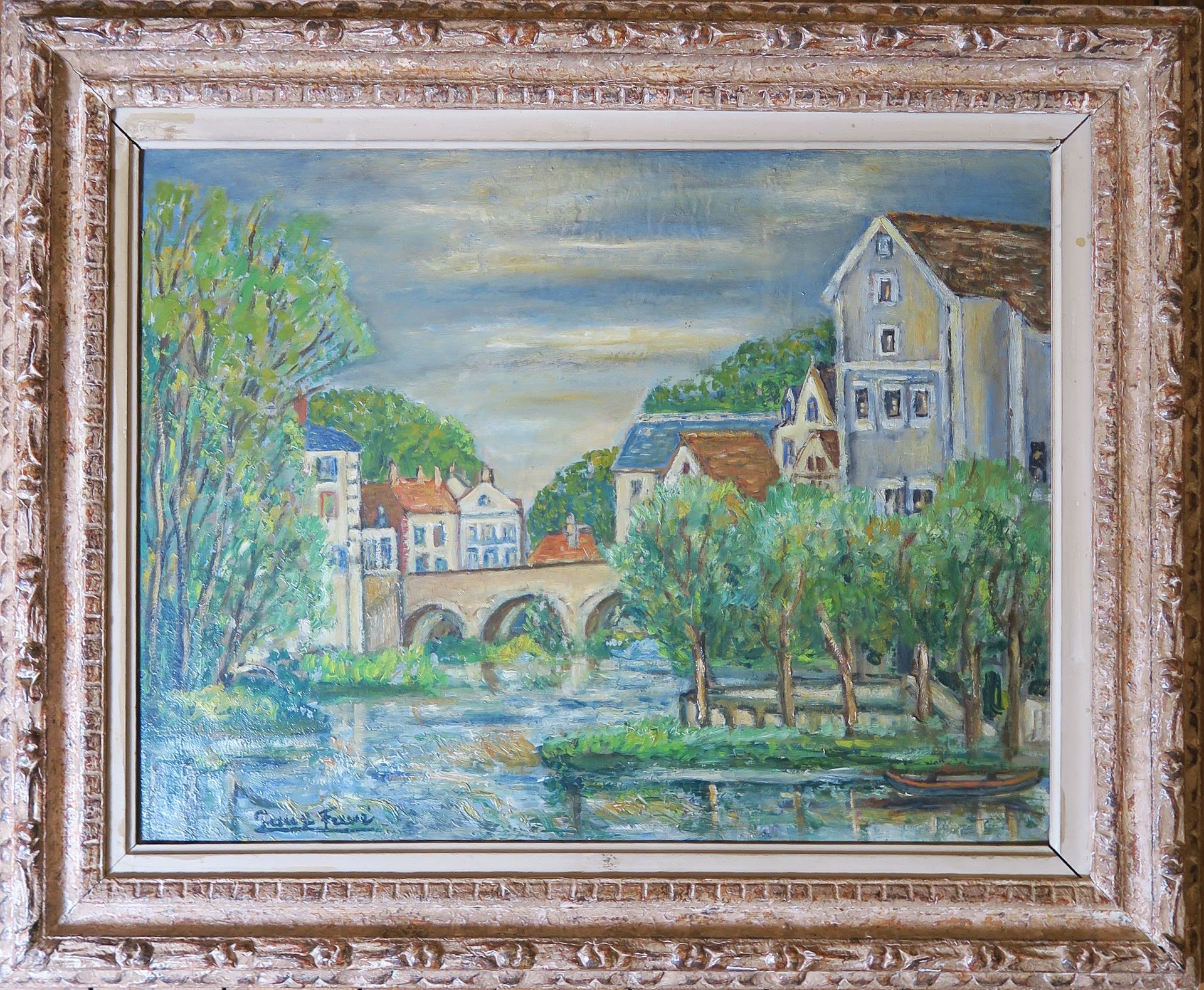 Null Paul FAVE (20th century) 

Edge of a river and village 

Oil on cardboard, &hellip;