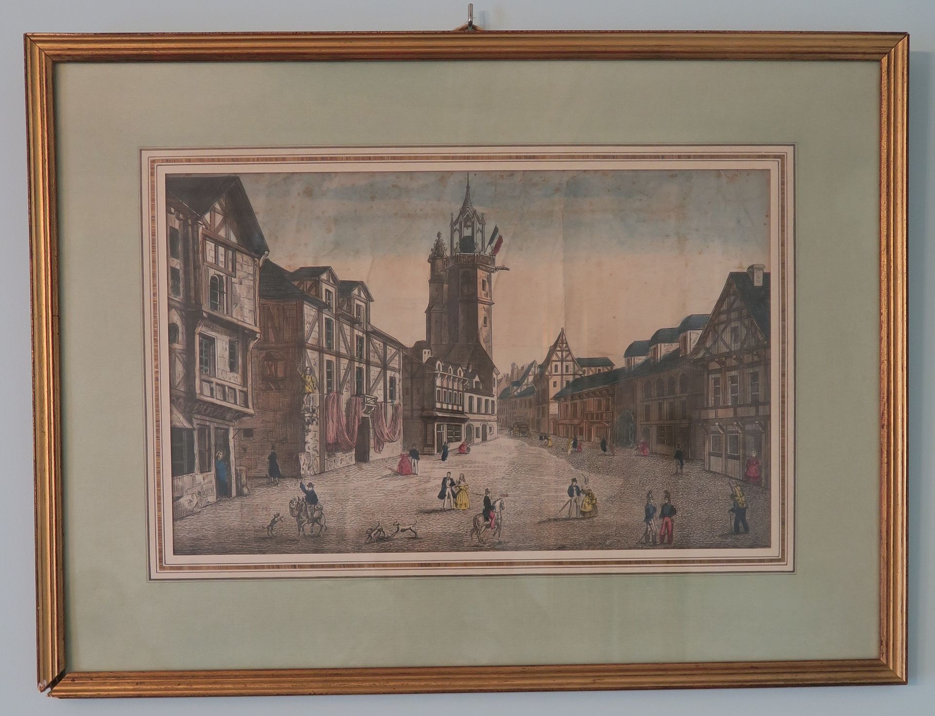 Null Deux gravures réhaussées : une « rue animée en Alsace» et « La bergère réco&hellip;