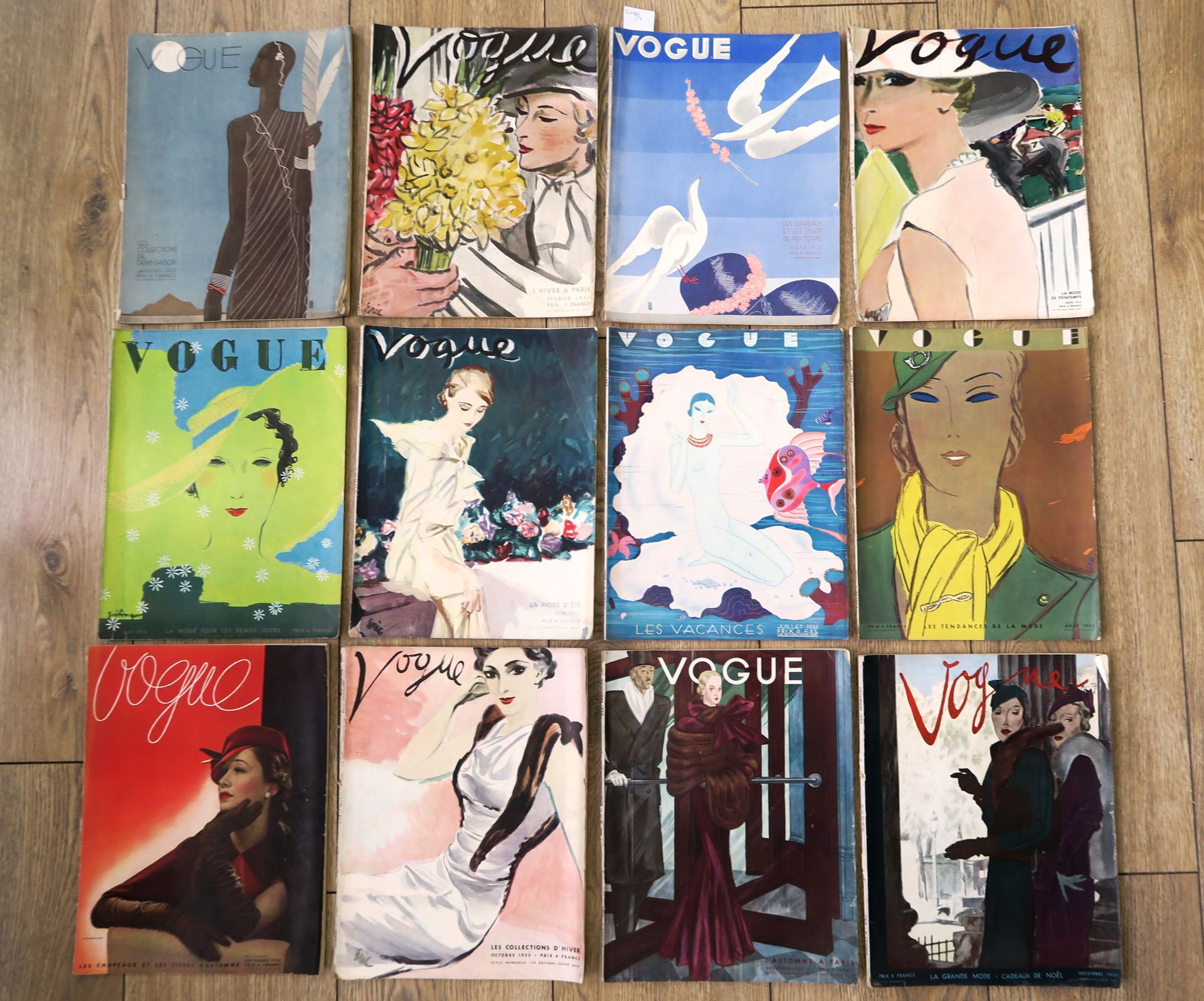 VOGUE France, year 1933 (complete) 
Set of twelve magazines 
Covers by Benito, E&hellip;