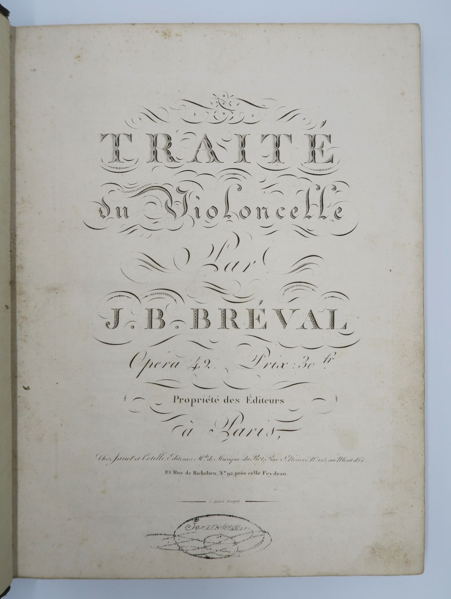 Null BRÉVAL, Jean-Baptiste. Trattato del violoncello. Op. 42. Parigi, Janet e Co&hellip;