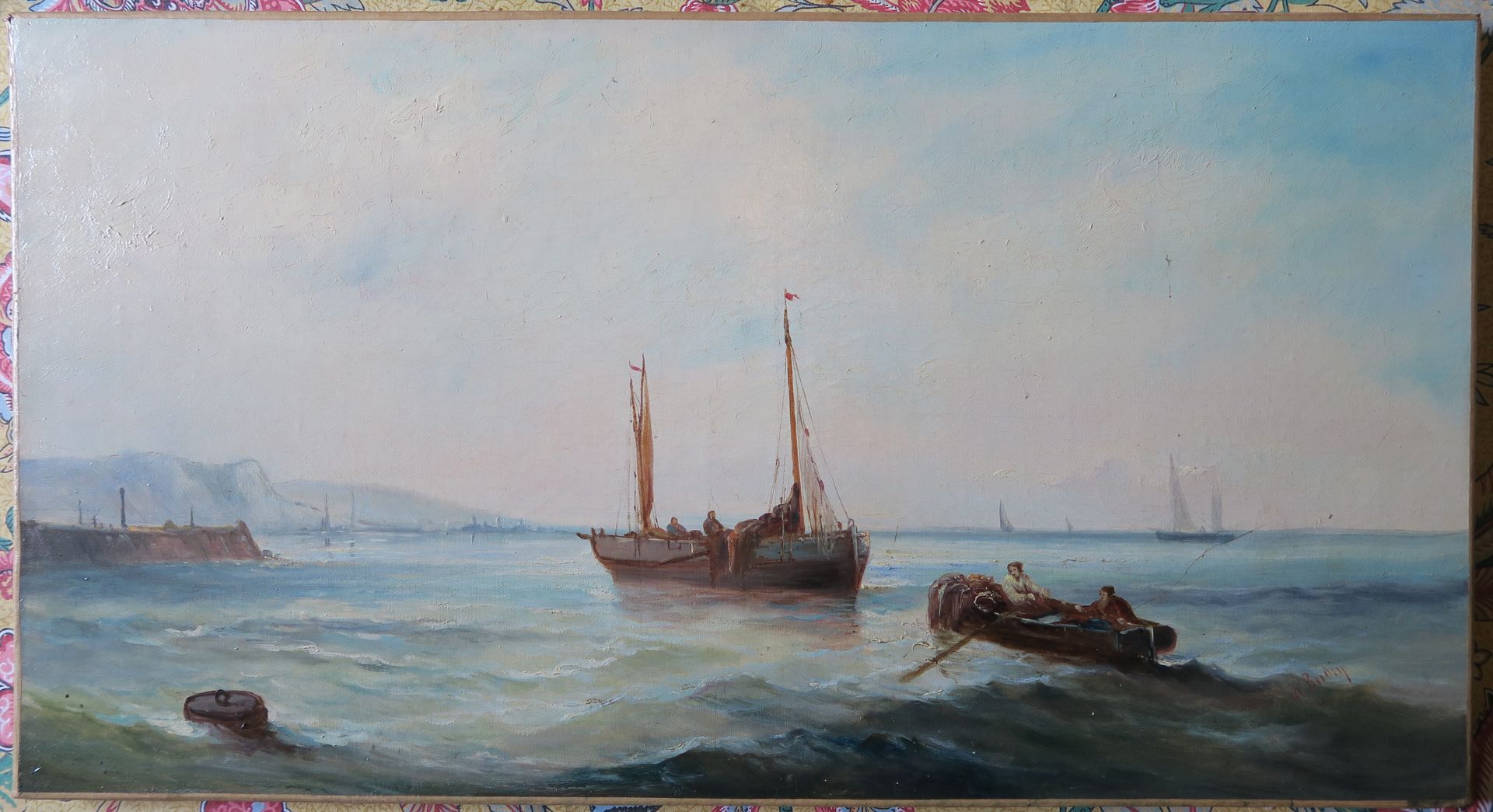Null A.BUDIN (19世纪)
渔民 
布面油画，右下角有签名，重新装裱
35 x 64,7 cm