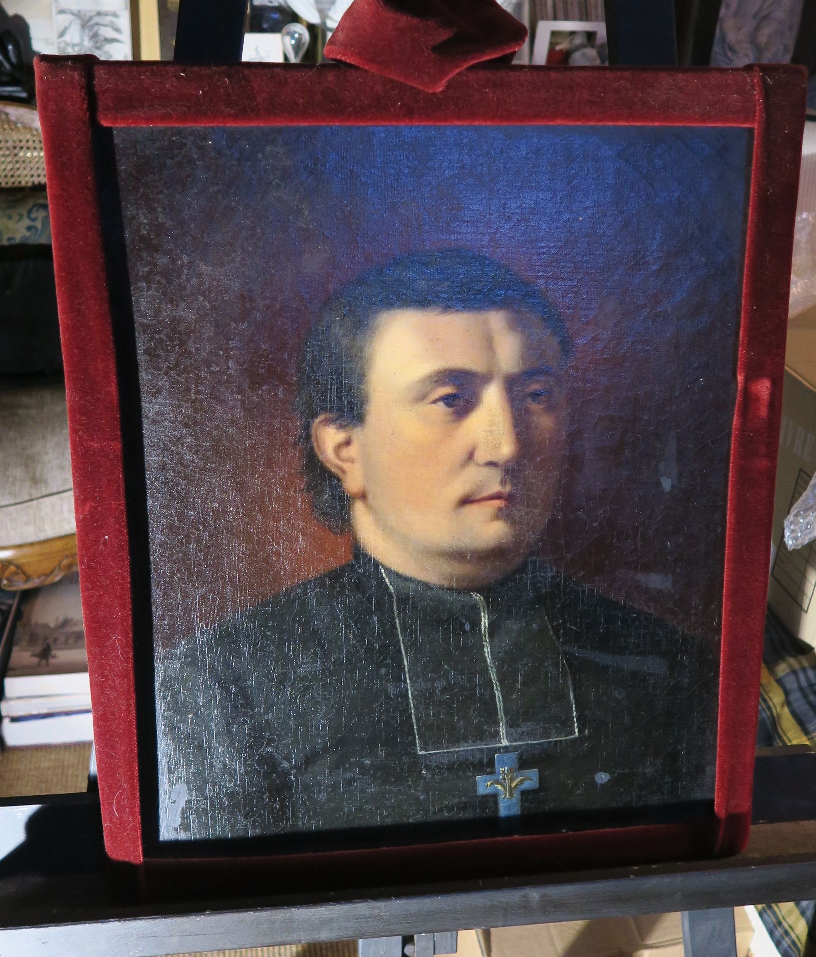 Null Schule aus dem 19. 
Jahrhundert. Porträt eines Kirchenmannes in Schwarz. 
5&hellip;