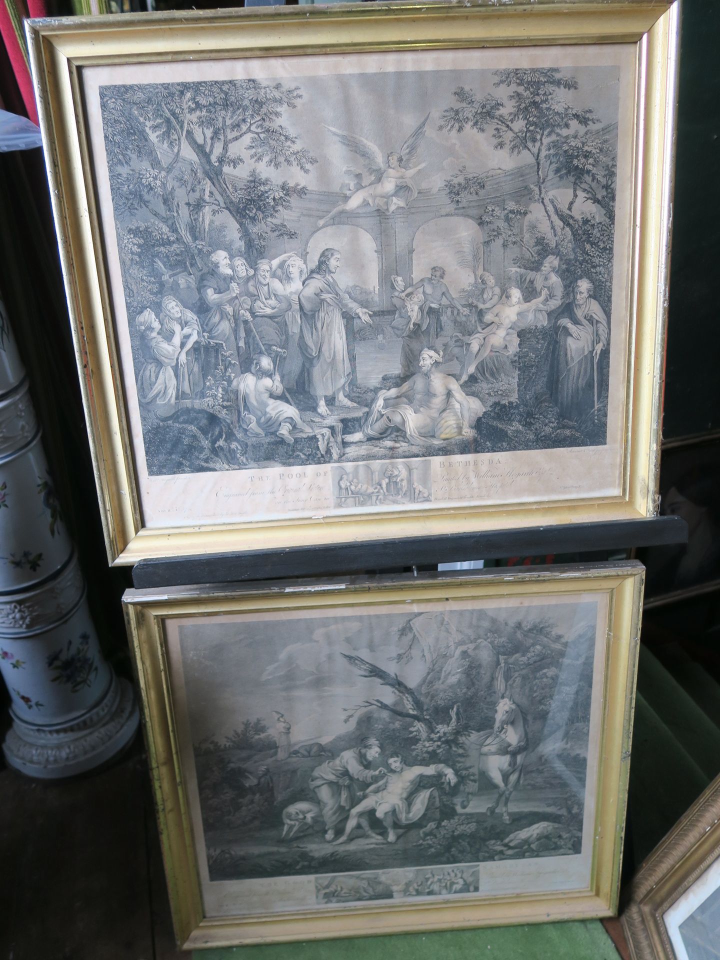 Null 一对由Ravenet雕刻的仿效Hogarth的黑色版画，《Bethasda池》和《好撒玛利亚人》，已装框
49,5 x 57,5 cm 正在展出