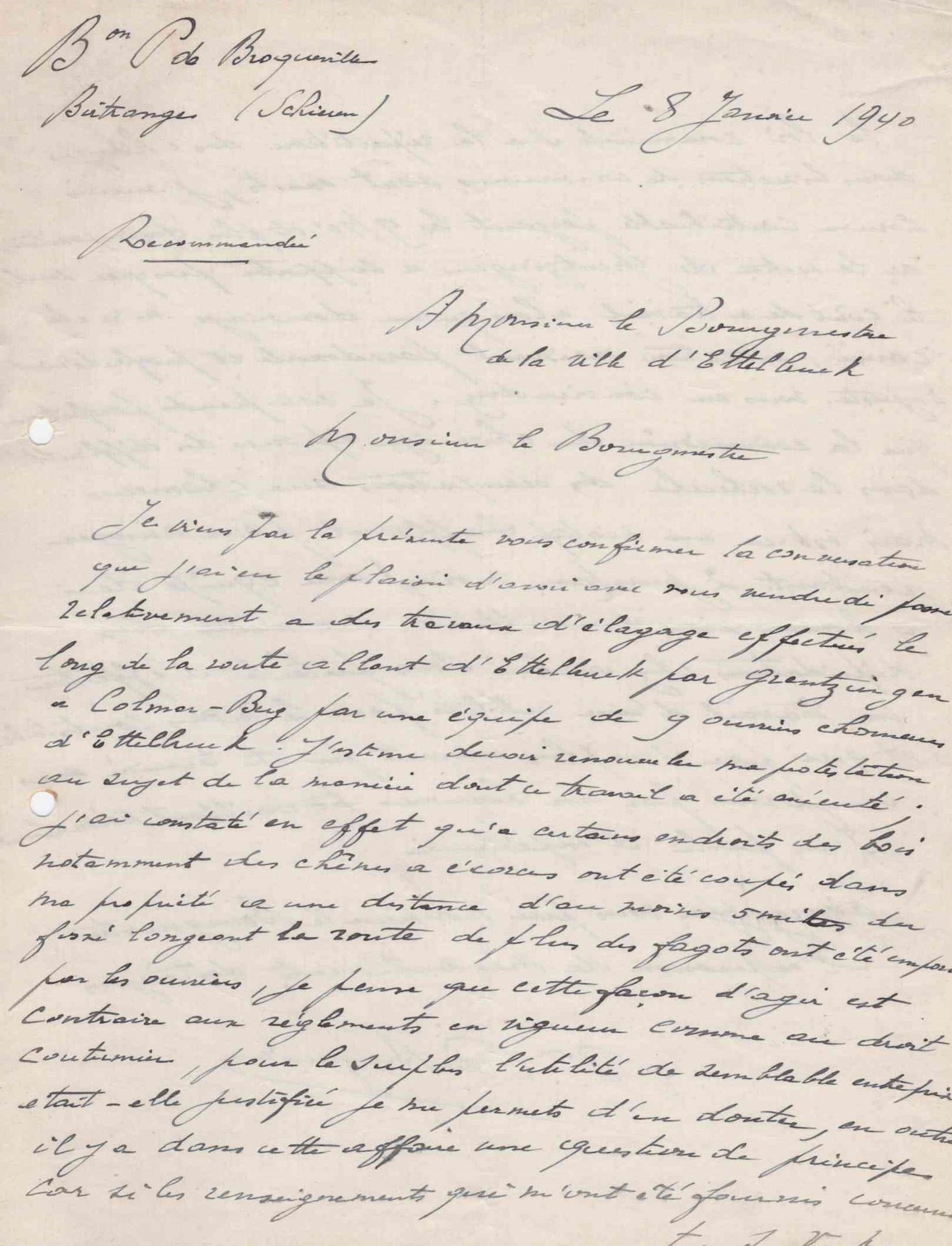 Null (LETTRE) Lettre autographe du Baron de Broqueville datée 8 janvier 1940, li&hellip;