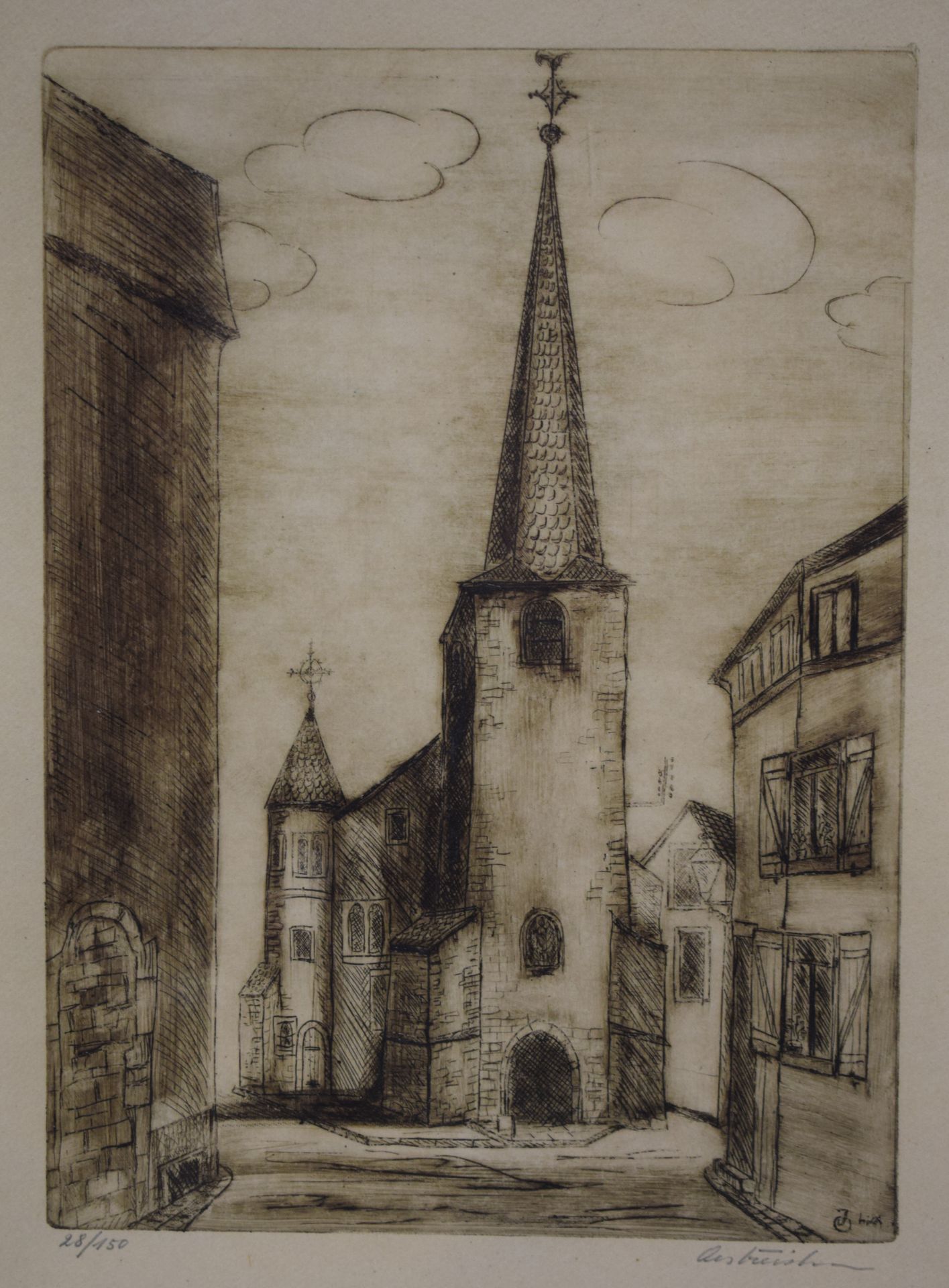 Null Jos OESTREICHER (1930), Eglise, Gravure signée et justifiée 28/150, 40 x 30&hellip;