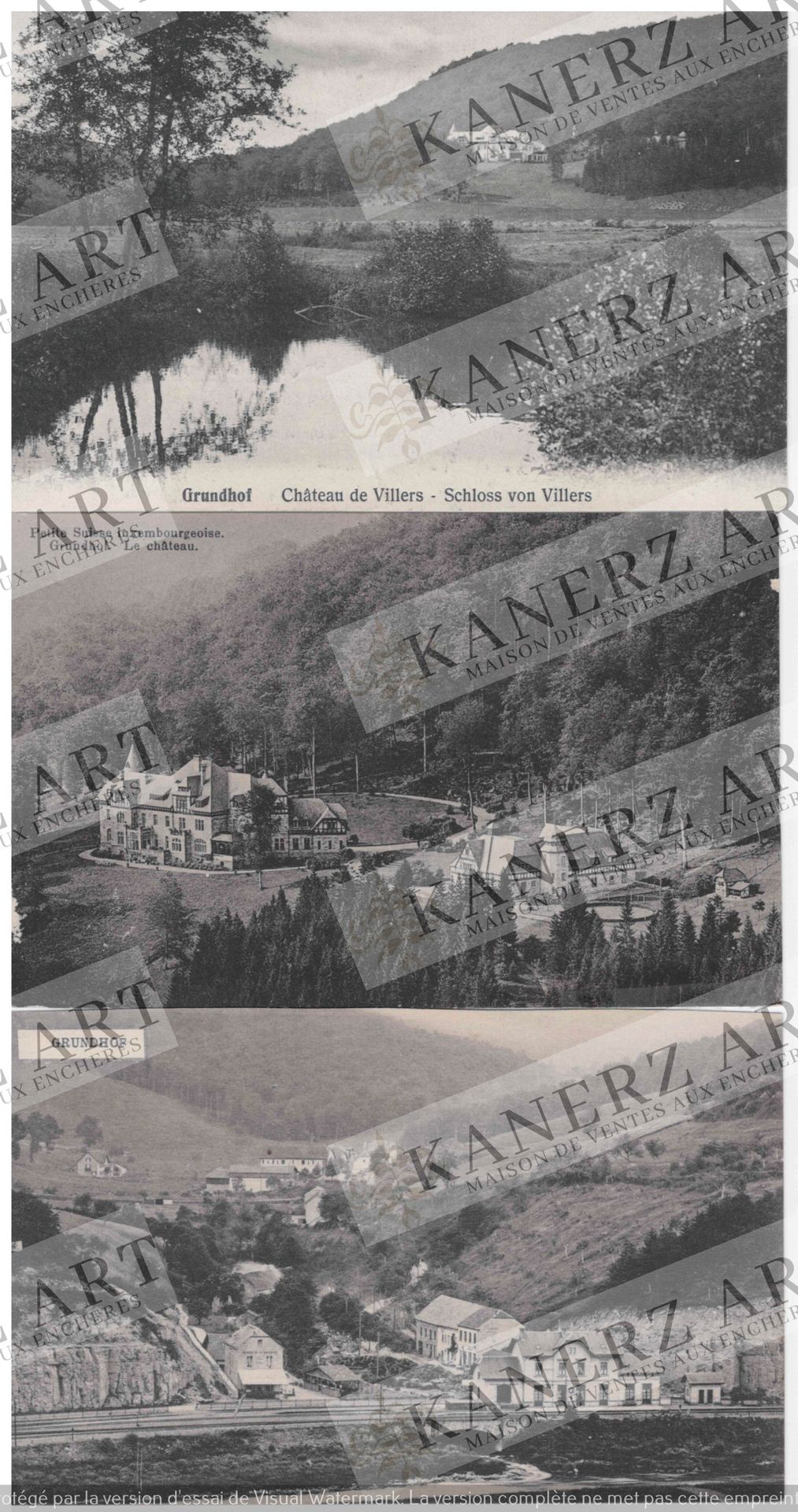 Null GRUNDHOF: 1. Panorama, 1905, 2. Die Ruinen, Schoeren, 1910, 3. Schloss, Hou&hellip;