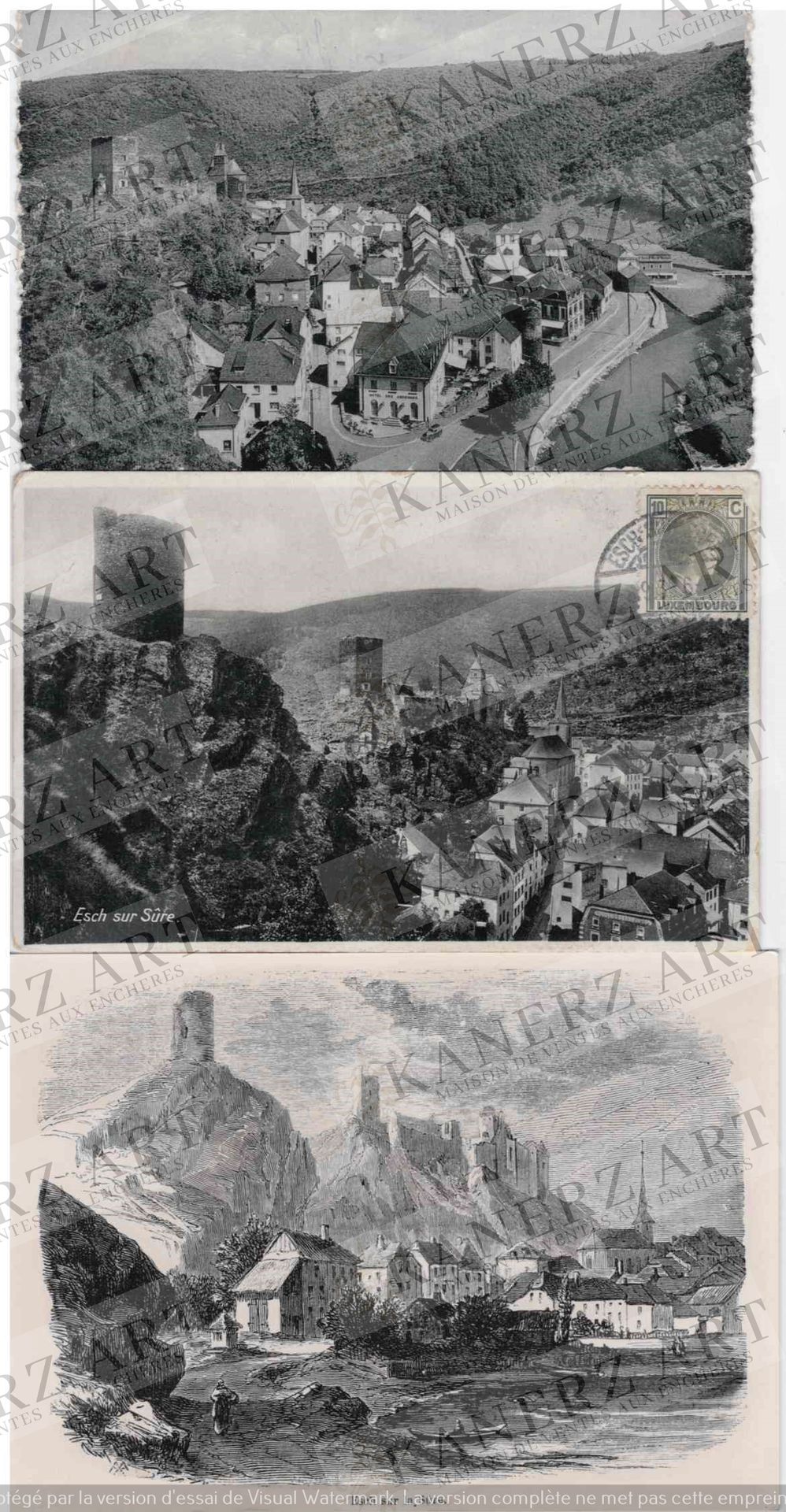 ESCH/SÛRE : 9 cartes : 1. 3x Le vieux Luxembourg, M. Huss, Série II #27 et #26, &hellip;